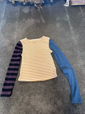 Free People Striped Mixed-Sleeve Long Sleeve Top - Yellow, Blue & Purple